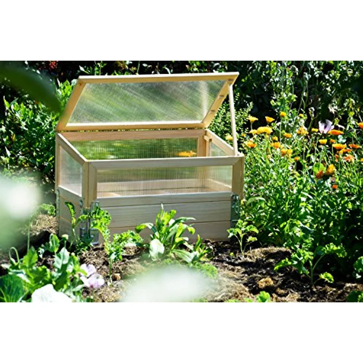 dobar® 58413e Frühbeet mit Untersatz Gr. M | Frühbeetaufsatz Massivholz | Gewächshaus mit Deckel | Pflanzkasten für die Anzucht | Salat/Gemüse/Setzlinge | 76 x 40 x 50 cm | Natur – Bild 5