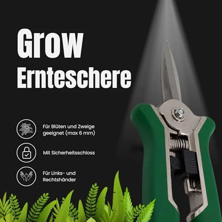 TronicXL Premium Grow Ernteschere Cannabis Gartenschere gerade für Eigenanbau Growbox Zelt Trimmen Planzen Erntehelfer Knipser Leseschere - Hochwertige Gartenschere - Äste und Zweige bis max. 6mm - Anti-Rutsch Griff - Stabile Sprungfeder - Sicherheitsschloss - Für Links- und Rechtshänder - Perfekt zum trimmen der Buds – Bild 2