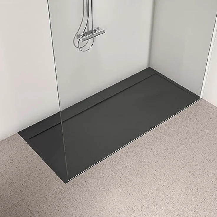 Ideal Standard Ultra Flat S i.life Duschwanne 200 x 90 cm, Kunstharz rutschfest, Ablaufgarnitur lange Seite, mattes Finish, Schwarz – Bild 4