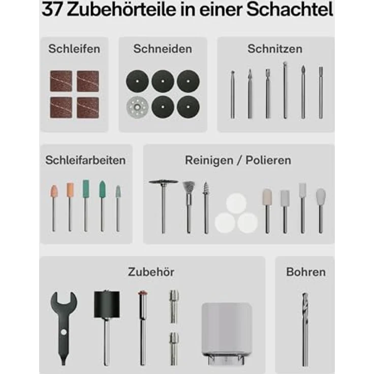 Xiaomi HOTO QWLDM002, Präzisions-Multifunktionsschleifer 12V Set mit 36 Zubehörteilen, 35.000 U/min, bürstenloser Motor, wiederaufladbare 3.000 mAh Batterie – Bild 8