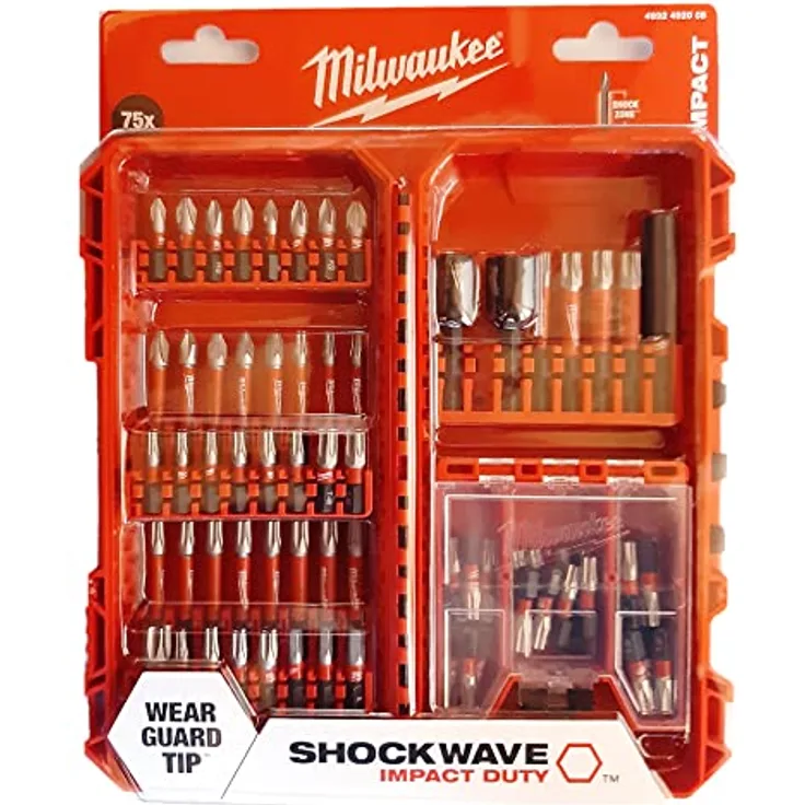 Milwaukee SHOCKWAVE - 75-teiliges - schlagfestes Bit Set Impact Duty 4932492008 Bitsatz (TX-, PZ-, PH-, HEX-, TXBO-, Zubehör für Schlagschrauber und Schraubendreher)