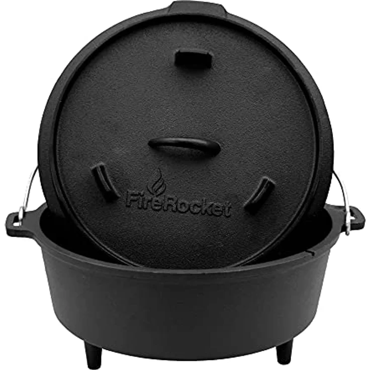 FireRocket Dutch Oven 6qt 5,5L mit Füßen Premium Gusseisen Schmortopf Gusstopf Feuertopf Bräter eingebrannt niederländischer Kochtopf – Bild 3