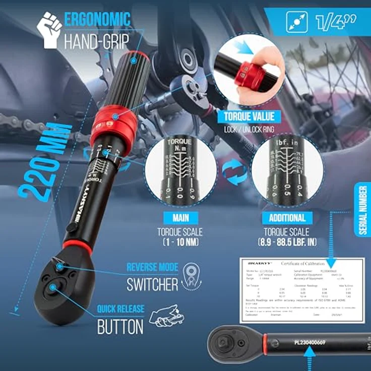 HASKYY Drehmomentschlüssel 1/4" 1-10Nm, Präzise einstellbar, Ergonomischer Griff, inkl. Koffer – Bild 4