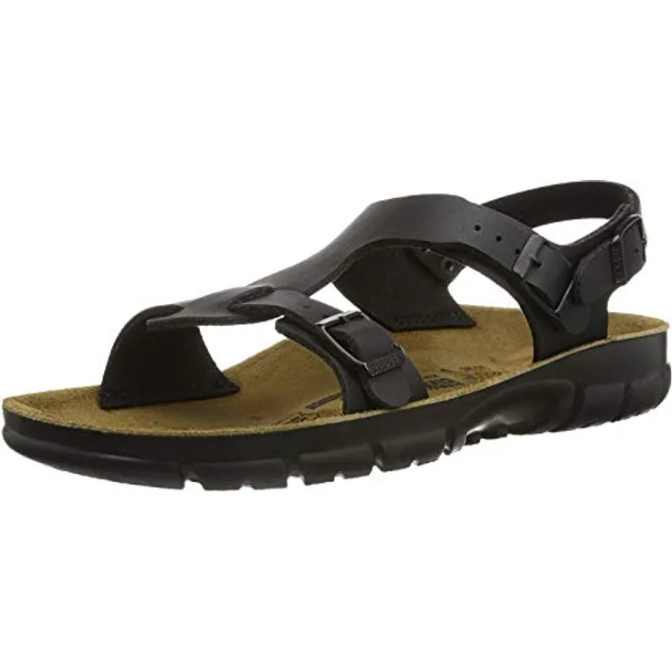 BIRKENSTOCK Classic Saragossa Birko-Flor, Damen Knöchelriemchen Sandalen mit Keilabsatz, Schwarz (Schwarz), 42 EU