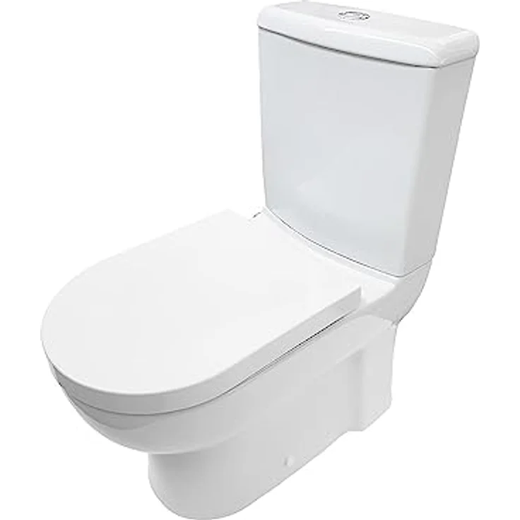 Belvit Stand-WC Dusch/Taharet Kombination, Komplett-Set mit Spülkasten, Softclose-Deckel, integrierte Mischarmatur, wahlweise Wand- oder Bodenabgang, leiser Spülvorgang, Weiß – Bild 3