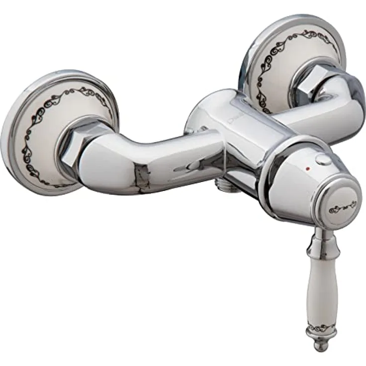 PaulGurkes Duscharmatur PGNX33, Hochdruckarmatur aus massivem Messing mit Keramikkartusche und Porzellan-Einlagen, verchromt