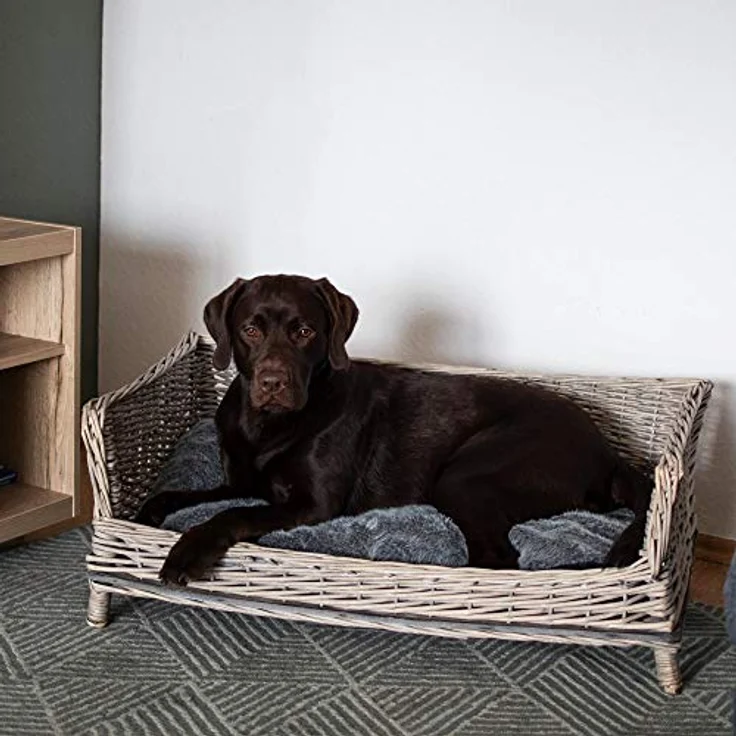 UNUS RM E-Commerce Hundebett Hundekorb Hundekörbchen aus Weide eckig mit Kissen grau für große und kleine Hunde 88 cm Breite – Bild 2