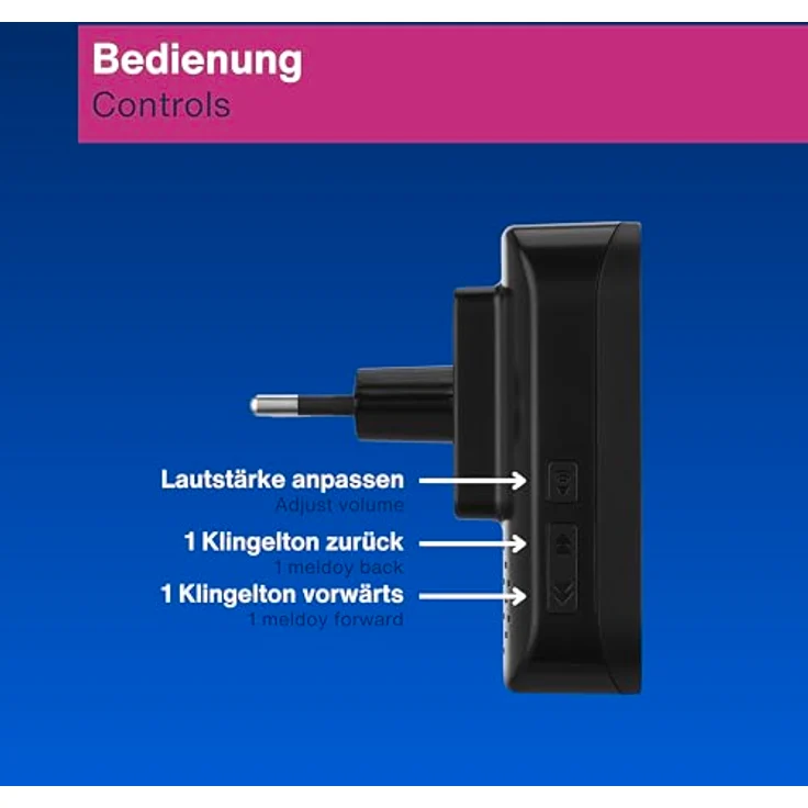 REV Funkklingel Piezo, kabelloser Steckdosen Gong mit Lichtsignal, 58 Melodien, 4-Stufen Lautstärke bis 110 dB, 100m Reichweite, schwarz – Bild 4