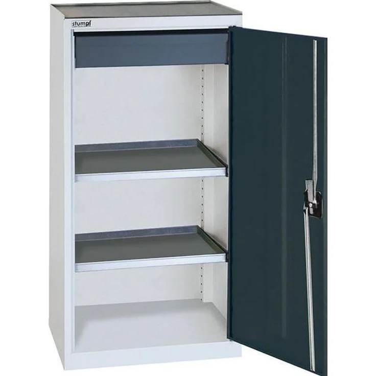 Stumpf Werkstattschrank S3000, Werkzeugschrank RAL 7035/7016 mit 1 Schublade (100 mm) und 2 Wannenböden (50 cm, 100 cm)