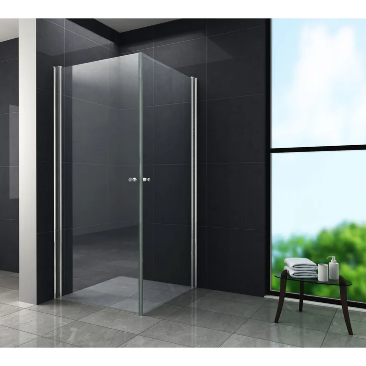 Glasdeals Duschkabine SPA 100 x 100 x 195 cm, rahmenlos aus 8 mm Sicherheitsglas mit Pendeltüren und Hebe-Senkfunktion