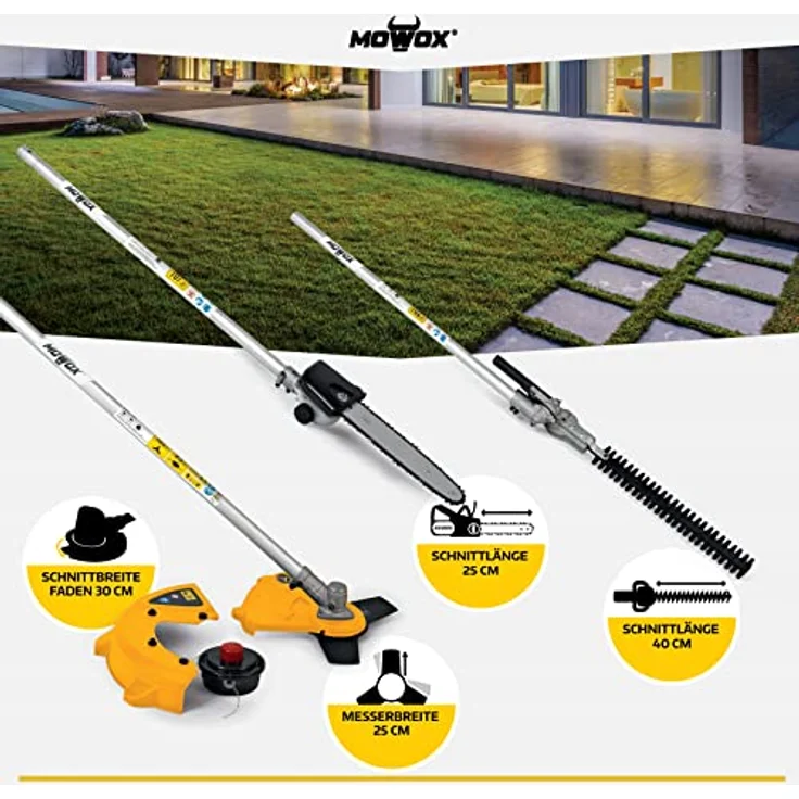 Mowox EBC 40 Li MT Set 40V 4-in-1 Gartenpflege Multitool-Set mit Rasentrimmer, Motorsense, Kettensäge und Teleskop-Heckenschere (ohne Akku) – Bild 3