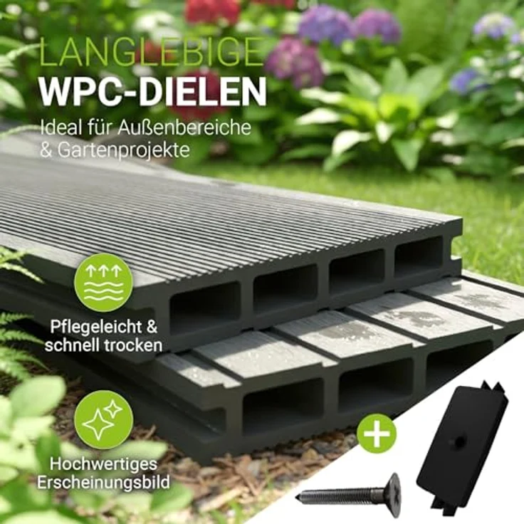 Juskys WPC-Terrassendielen, 30 m², witterungsbeständig, grau, raue Oberfläche, bis 330 kg/m² belastbar – Bild 4