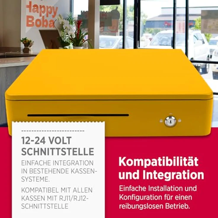 Olympia M 405 Gelb, Kassenlade mit 8 Münzfächern und 4 Scheinfächern, aus robustem Vollmetall, elektrisch ansteuerbar mit Schloss und RJ11/RJ12-Anschluss – Bild 3