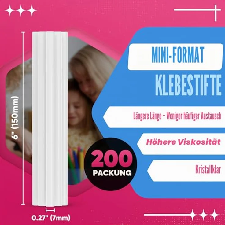 EZUVITA Mini-Heißklebesticks 200 Stück, 7 x 150mm, transparente Heißklebestifte für hohe und niedrige Temperaturen, schnell aushärtend, für Heimwerkerprojekte und Bastelarbeiten – Bild 3