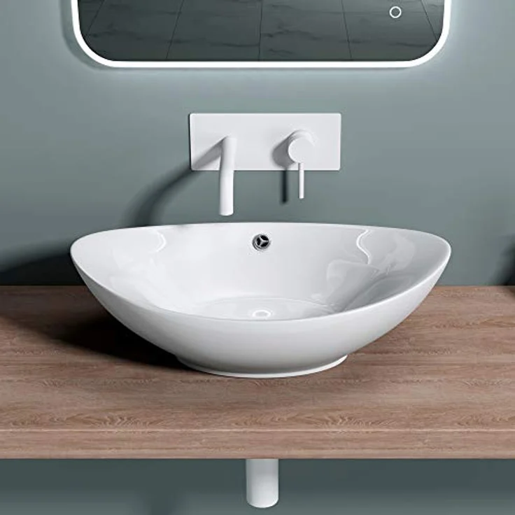 doporro Waschbecken Oval Bad 59x38x19cm Brüssel 818 | Lotuseffekt durch Nanoversiegelung | Aufsatzwaschbecken aus Keramik in weiß – Bild 4