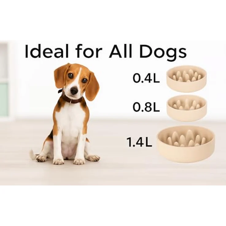 Flamingo Greni Anti Schling Napf für Hunde und Katzen, Ø14,5cm, 410ml, beige, aus Bambus-Kunststoff, rutschfest, fördert langsames Fressen – Bild 3