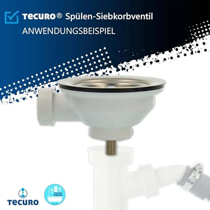 tecuro Spülen-Siebkorbventil Ø 114 mm (3 1/2 Zoll), Edelstahl mit seitlichem Abgang 1 Zoll (Ø 25 mm) und herausnehmbarem Siebkorb – Bild 3