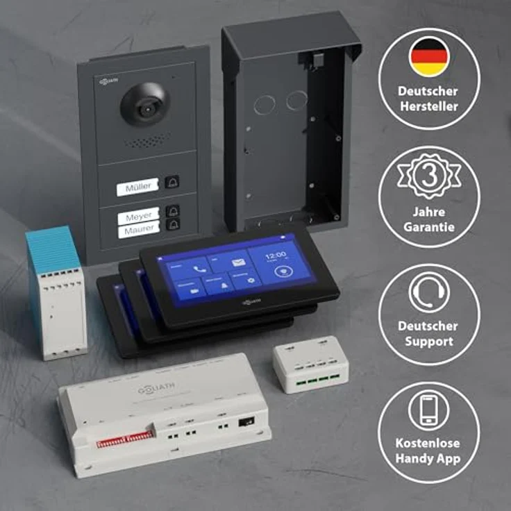 Goliath Intercom Video-Türsprechanlage Basic-Line, 7-Zoll HD Monitor, 2-Draht Technologie, Full HD Kamera, Anthrazit/Silber, App-fähig, für 3-Familienhaus – Bild 5
