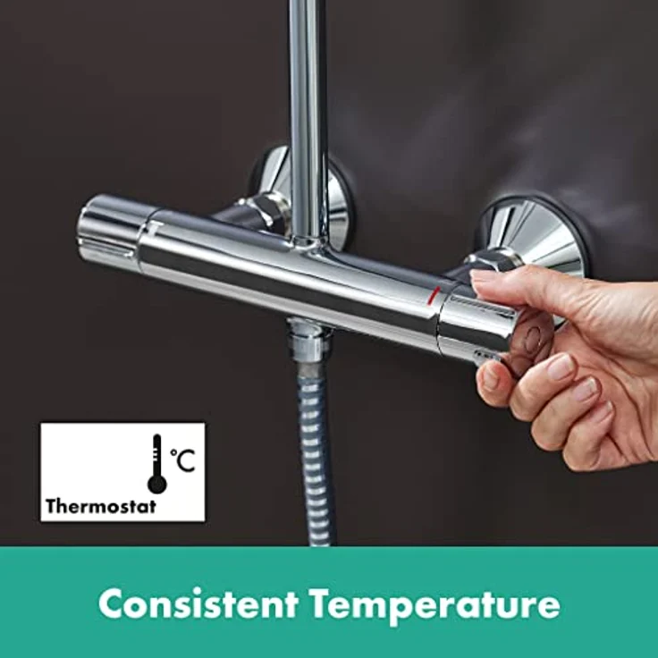 hansgrohe Vernis Blend Duschsystem 200, wassersparend mit Thermostat und Kopfbrause (Rain), Chromoberfläche – Bild 5