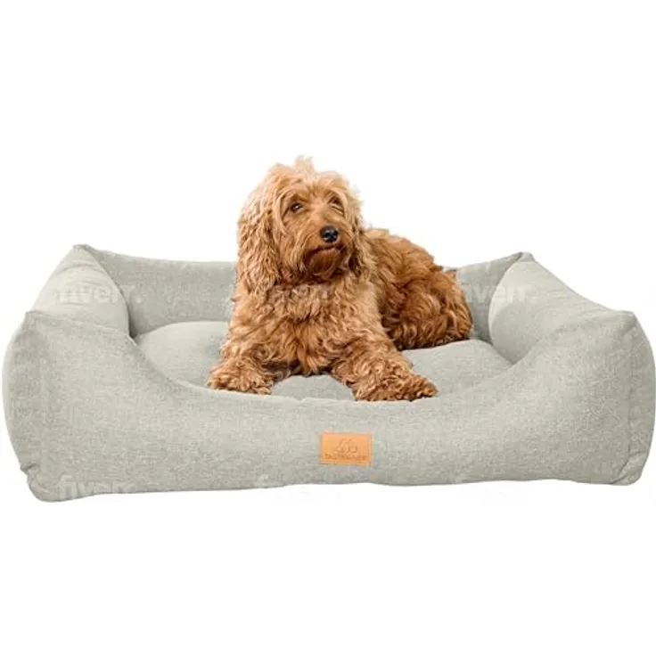 Tagträumer Hundebett Amy, waschbar, grau, kuschelig für kleine, mittelgroße und große Hunde, ergonomisches Hundesofa, Bezug aus Polyester mit Recyclinganteil (hellgrau M (60 x 50 x 18 cm))