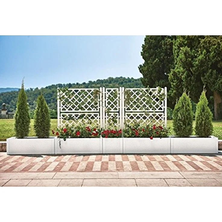 Rankgitter, Spalier mit Pflanzkasten in Rattan-Design aus robustem Kunststoff in Weiß. Maße BxTxH in cm: 43 x 43 x 142 cm. Topp für Garten, Terrasse und Balkon! – Bild 4