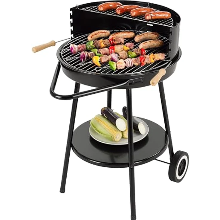 tepro Holzkohle-Rundgrill Highland, Grill mit Ablagefläche und Rädern, inklusive Grill- und Warmhalterost, Maße 52 x 52 x 81 cm – Bild 4