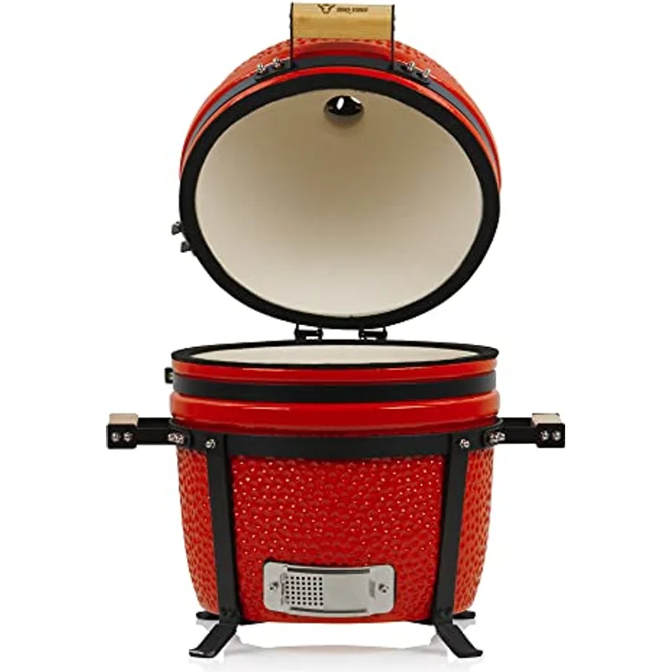 BBQ-Toro Kamado Grill Shiro Ø 39 cm mit Thermometer, Holzgriffe | Rot | Mini Holzkohlegrill, Ceramic Grill, Keramikgrill, Grill Ei, Grill Rund Holzkohle, Kamado BBQ – Bild 4