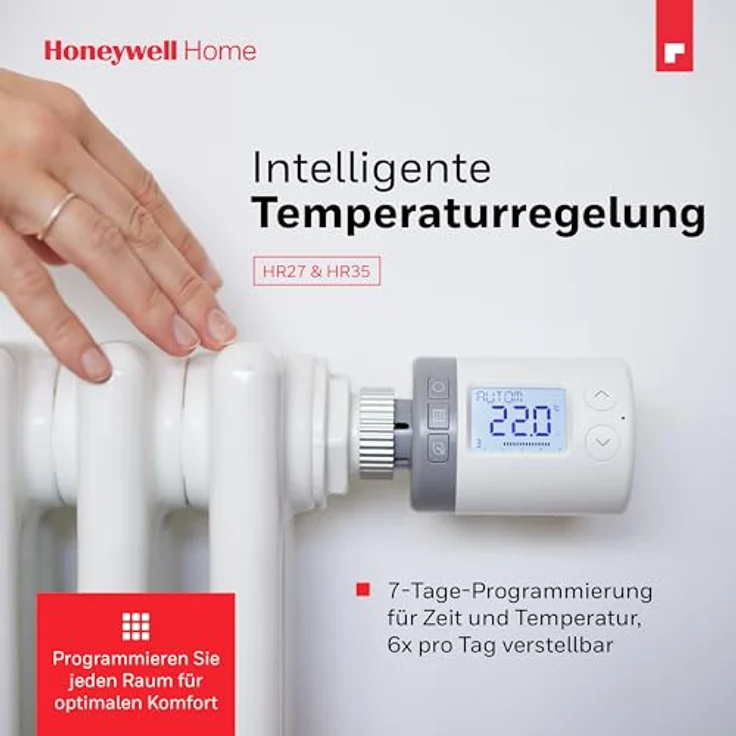 Honeywell Home Rondostat HR27, Intelligenter programmierbarer Heizkörperregler mit präziser Temperaturregelung, 2er Pack – Bild 2