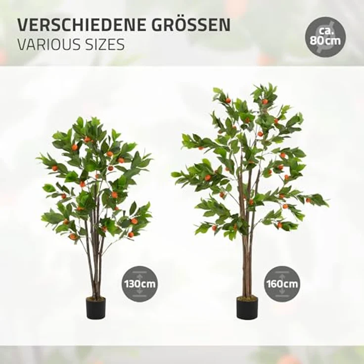 ML DESIGN Künstlicher Orangenbaum 130 cm, naturgetreu mit Orangen, Pflegeleichte Kunstpflanze im schwarzen Topf für Innen & Außen – Bild 5