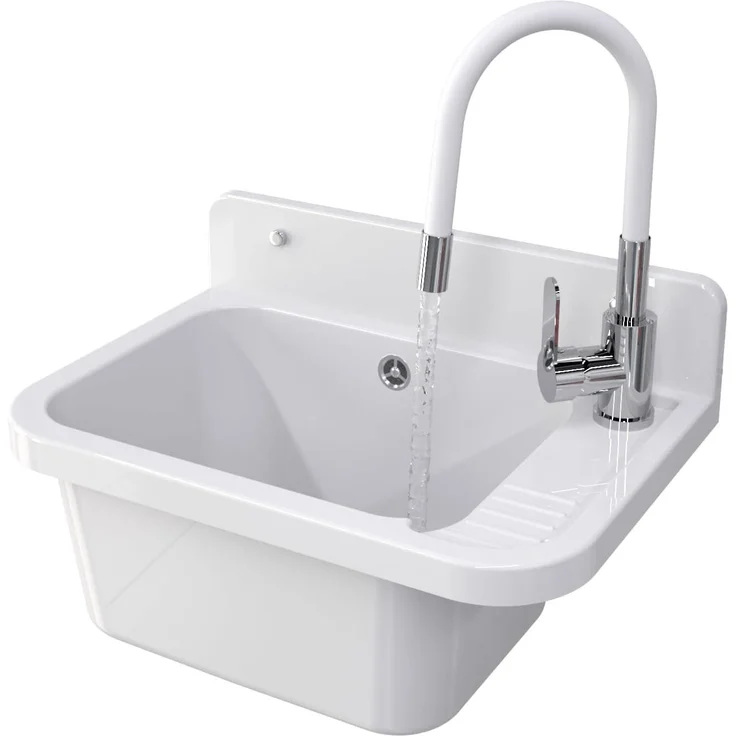 Granitan Kunststoffspüle Ausgussbecken aus Polypropylen - Waschtrog mit Siphon 50x34x31 cm, Waschbecken Set, Garagenspüle mit FLEX-Spülbeckenarmatur – Bild 1
