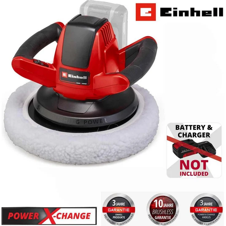 "Einhell Exzenter Poliermaschine 18V Akku-Autopoliermaschine CE-CB 18/254 Li Solo 2500 U./Min - Mitglied der Power X-Change Familie, handlich und robust, kabellose Freiheit, inkl. 2 Polierhauben"