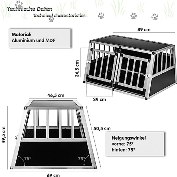 Petstuff Hundetransportbox schräge Frontseite und Rückwand 75°, Aluminium, robust, verschließbar, Größenwahl – Bild 4
