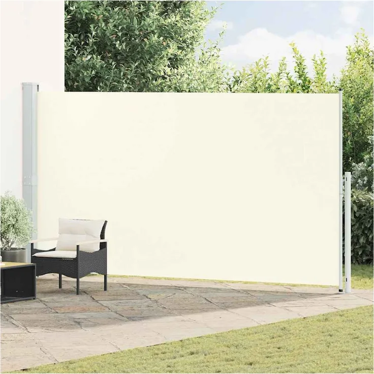 furnicato Seitenmarkise Creme/Grau 200 x (0-500) cm, UV-beständiger und wasserbeständiger Sichtschutz mit automatischer Aufroll-Funktion