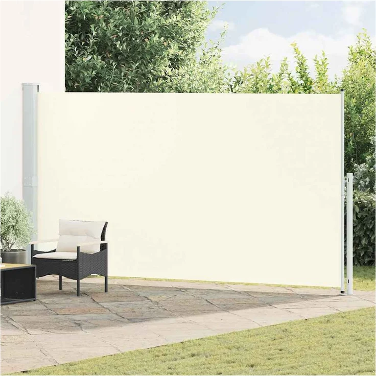 furnicato Seitenmarkise Creme/Grau 200 x (0-500) cm, UV-beständiger und wasserbeständiger Sichtschutz mit automatischer Aufroll-Funktion