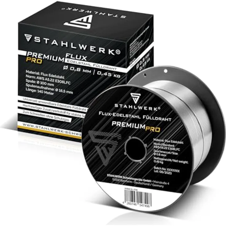 STAHLWERK FLUX Edelstahl Fülldraht E308LFC, 0,8 mm, 0,45 kg D100-Spule, selbstschützend, für MIG/MAG-Geräte, schweißen ohne Gas