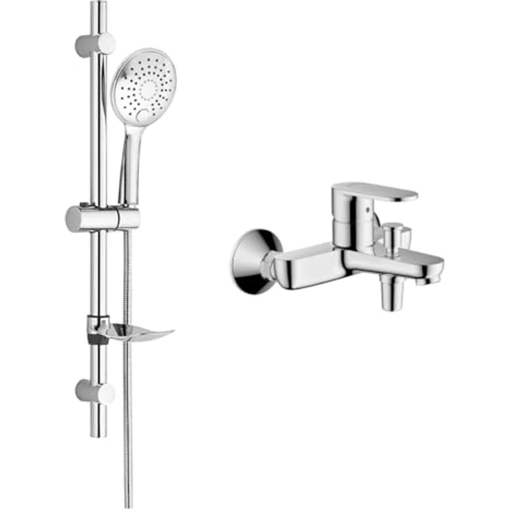 Belvit Hansgrohe Vernis Blend Wannenmischer Set, Keramikmischsystem mit Handbrause und Umsteller, Duschstange 85 cm, Anti-Kalk Düse, Chrom – Bild 1