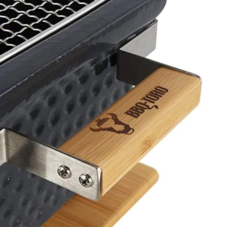 BBQ-Toro Keramik Tischgrill mit Holzunterlage | 50 x 23 x 17 cm | Hibachi Tischgrill ohne Strom | Grau | Minigrill, Tischgrill Holzkohle, Kohlegrill Camping Grill Holzkohle, Mini Grill Holzkohle – Bild 5