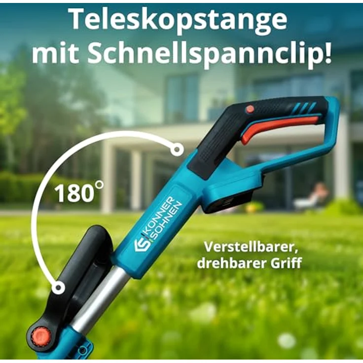 Könner & Söhnen Akku-Rasentrimmer KS CST-20V, 2-in-1 Rasentrimmer & Kantenschneider mit Teleskopstange, 20 V Motor, Automatische Fadenspule, Ergonomischer Griff – Bild 3