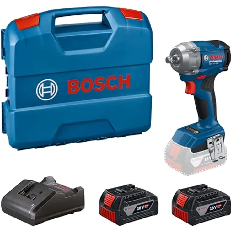 Bosch Professional GDS 18V-350, Akku-Drehschlagschrauber-Set mit 2x 4.0 Ah Akku, GAL 1820 und Handwerkerkoffer, 85 Nm – 350 Nm Drehmoment