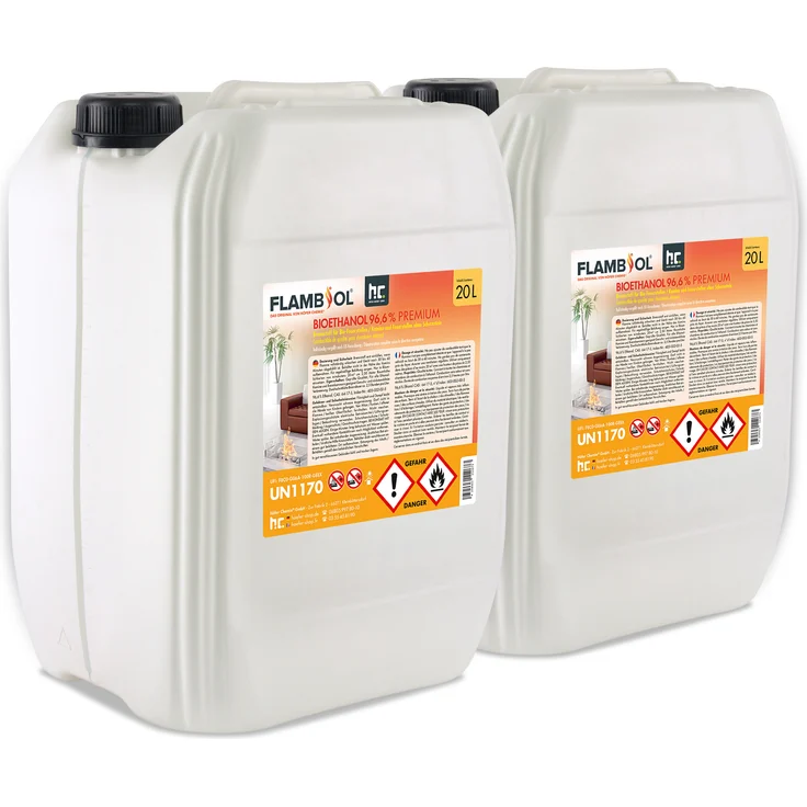 Höfer Chemie 2x 20 L FLAMBIOL® Bioethanol 96,6% Premium für Ethanolkamin in Kanistern