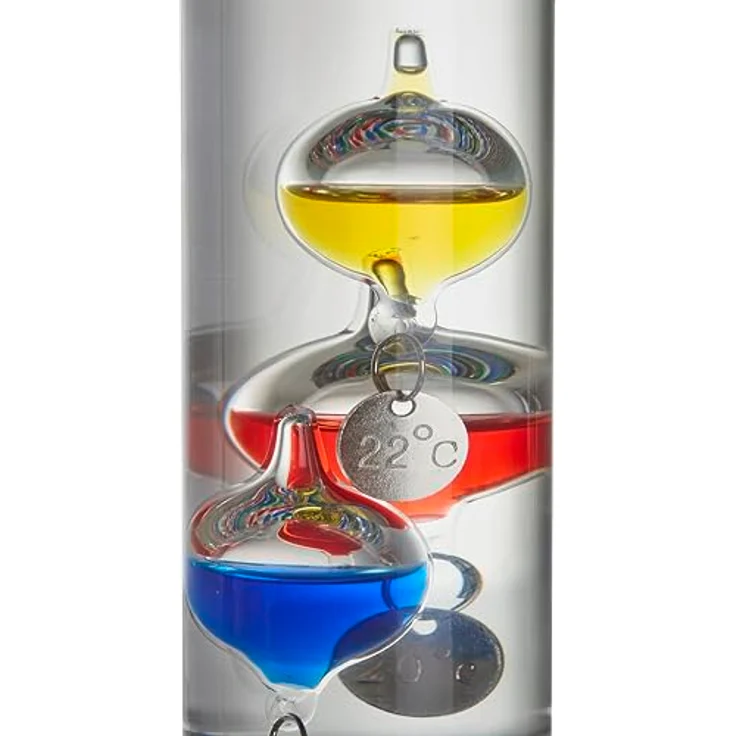 TFA Flüssigkeitsthermometer Galileo Galilei, Transparentes Thermometer und Hygrometer mit bunten Auftriebskörpern, Temperaturbereich 18 °C – 26 °C – Bild 2
