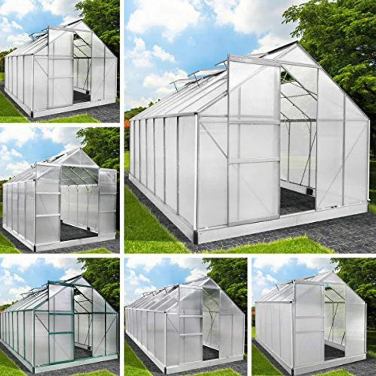 BRAST Gewächshaus Aluminium mit Fundament, TÜV geprüft, 6mm Hohlkammerplatten, rostfrei, wetterfest, temperaturbeständig, 380x250x205cm, grau – Bild 1