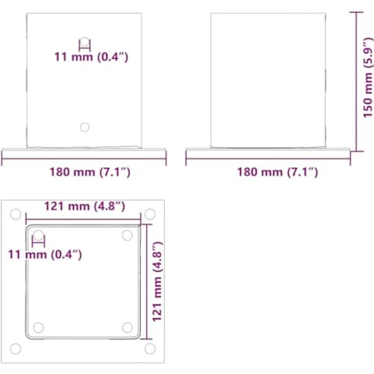 vidaXL Zaunpfosten Pfostenträger Quadrat, 4 Stk. 121x121 mm, Pulverbeschichteter Stahl, anthrazit – Bild 9