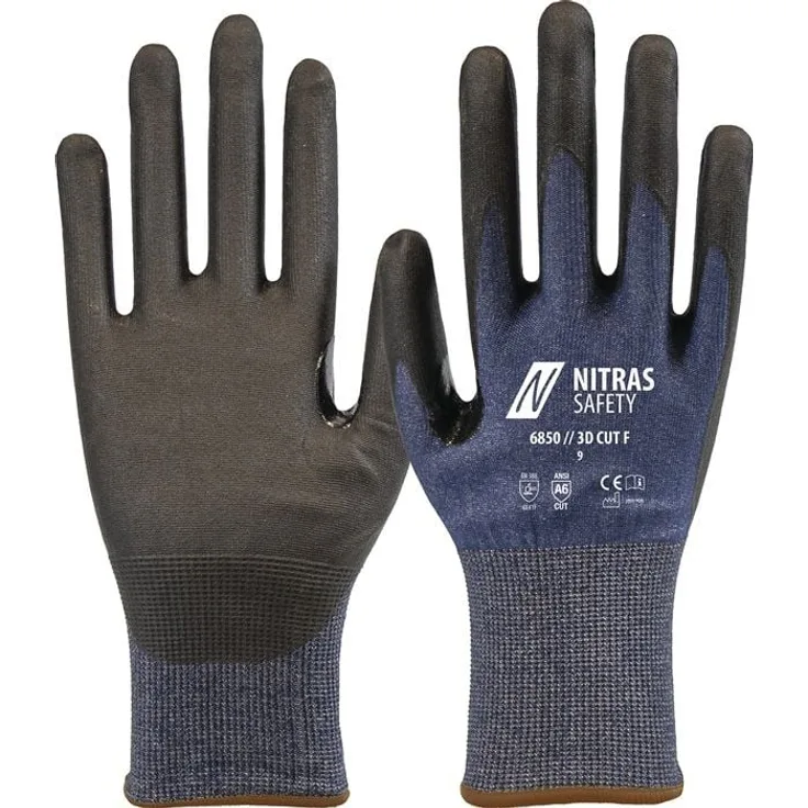 AS Arbeitsschutz Schnittschutzhandschuhe 3D CUT F Gr.8, marineblau/schwarz, EN ISO 21420, EN 388, schnittfest, nitrilbeschichtet, touchscreenfähig, hohe Fingerfertigkeit