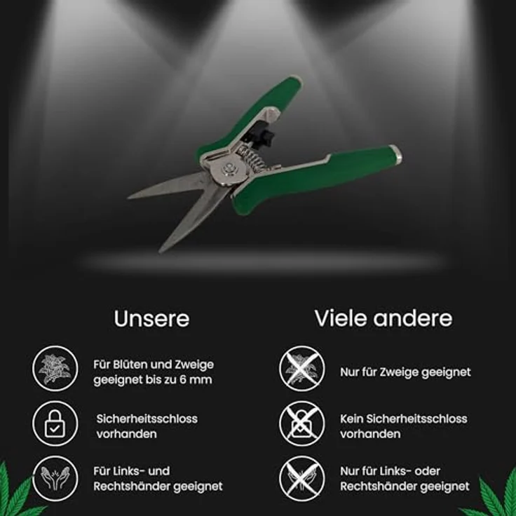 TronicXL Premium Grow Ernteschere Cannabis Gartenschere gerade für Eigenanbau Growbox Zelt Trimmen Planzen Erntehelfer Knipser Leseschere - Hochwertige Gartenschere - Äste und Zweige bis max. 6mm - Anti-Rutsch Griff - Stabile Sprungfeder - Sicherheitsschloss - Für Links- und Rechtshänder - Perfekt zum trimmen der Buds – Bild 5