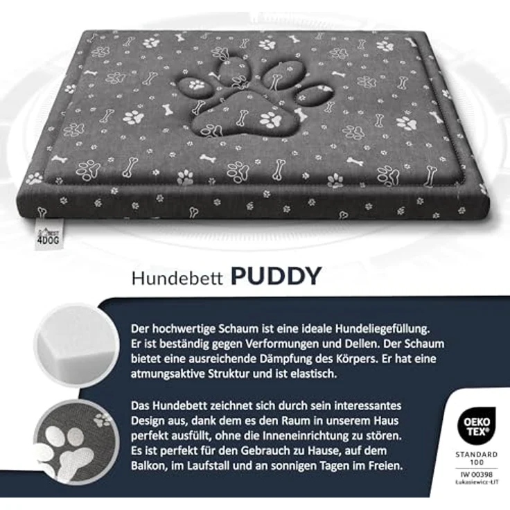 FDM FIFI wasserdichtes Hundebett 70x60 cm Polyurethanschaum mit waschbarem Bezug Grau/Silber – Bild 4