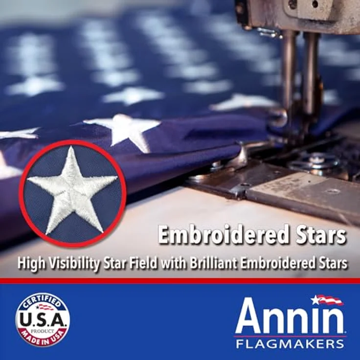 Annin Flagmakers Model 2460 American Flag Nylon SolarGuard NYL-Glo, 3x5 ft, 100% Made in USA with Sewn Stripes, Embroidered Stars and Brass Grommets – Bild 3