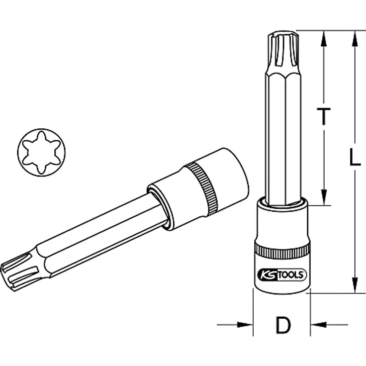 KS Tools 911.4522 Bit-Stecknuss für RIBE®-Schrauben, M9, 140 mm, Chrom Vanadium Stahl, matt satiniert – Bild 4