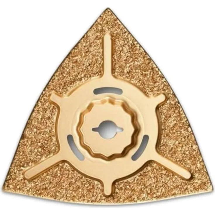 FEIN Hartmetall-Raspel, Multimaster 63731006210, für Grobschliff von Spachtelmasse, Fliesenkleber, Beton, Stein und Holz, dreieckige große Ausführung, Kantenlänge 110 mm, gelocht, geeignet für Staubabsaugung