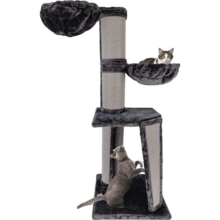 Canadian Cat Company Kratzbaum Regina XL, Kratzstamm für Katzen, anthrazit, 60 x 60 x 165 cm, mit 2 Liegemulden und 20 cm Kratzsäulen
